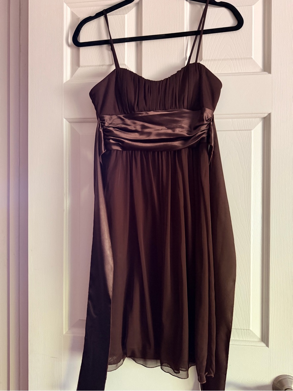 Speechless Brown Satin-Trim Spaghetti Strap Midi Dress